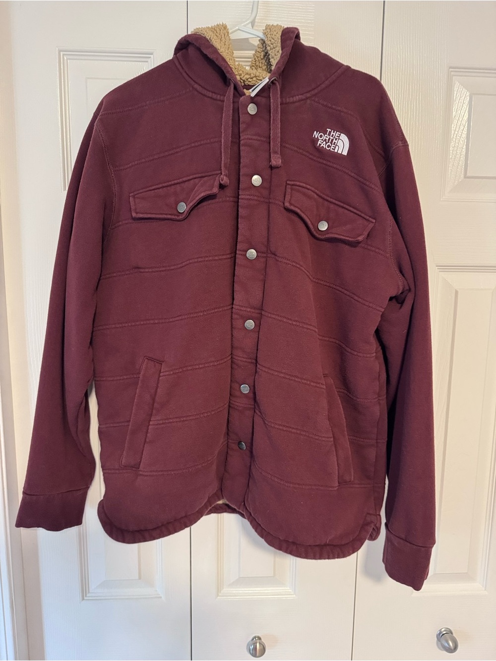 The North Face Men's Maroon Hooded Sherpa-Lined Jacket